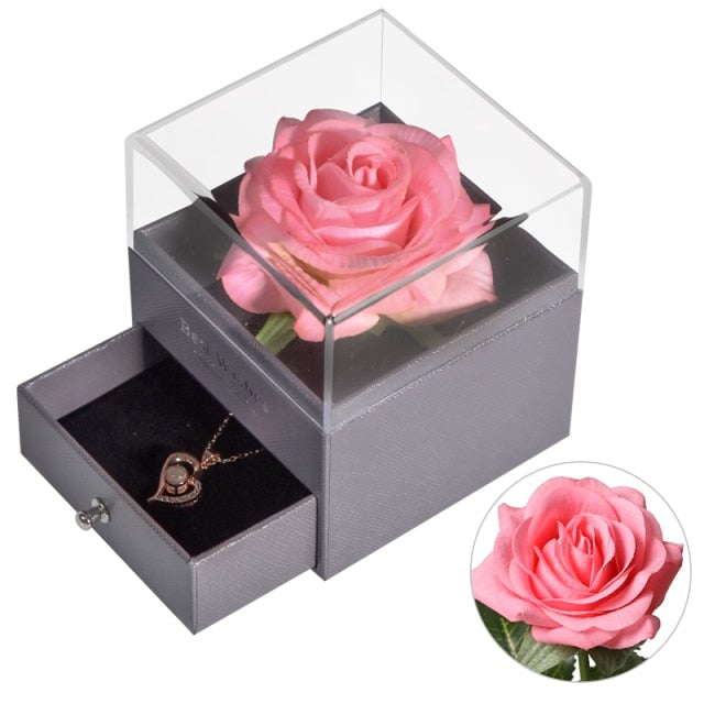 Eternal Rose 100 Language Necklace I love You Box