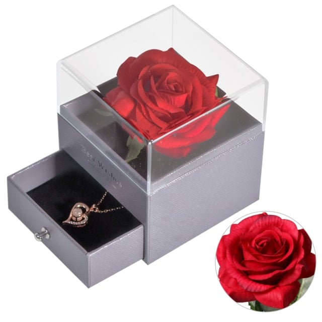 Eternal Rose 100 Language Necklace I love You Box