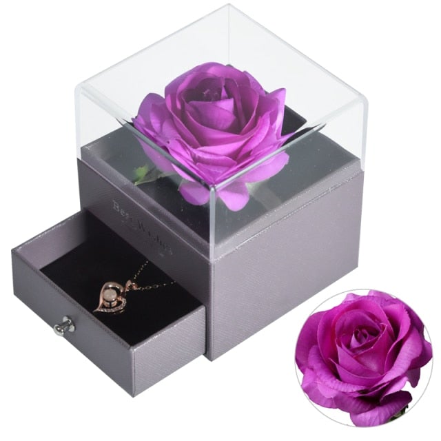 Eternal Rose 100 Language Necklace I love You Box